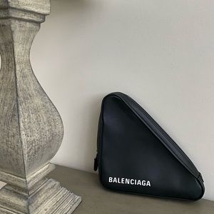 Balenciaga medium triangle leather clutch